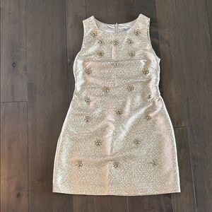 Eliza J Cream Satin Dress with jewel embellishment